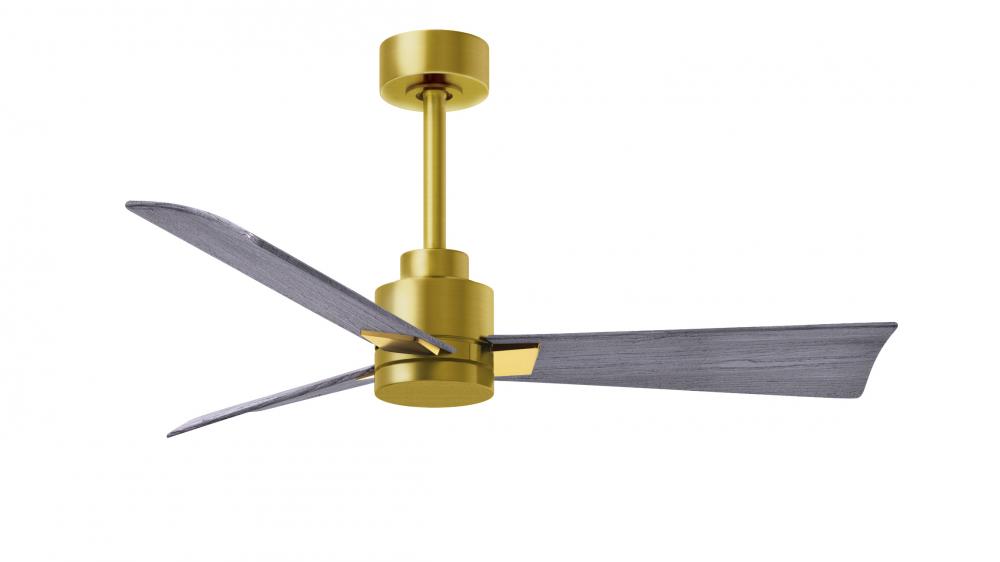 Alessandra 3-blade transitional ceiling fan in brushed brass finish with barnwood blades. Optimize