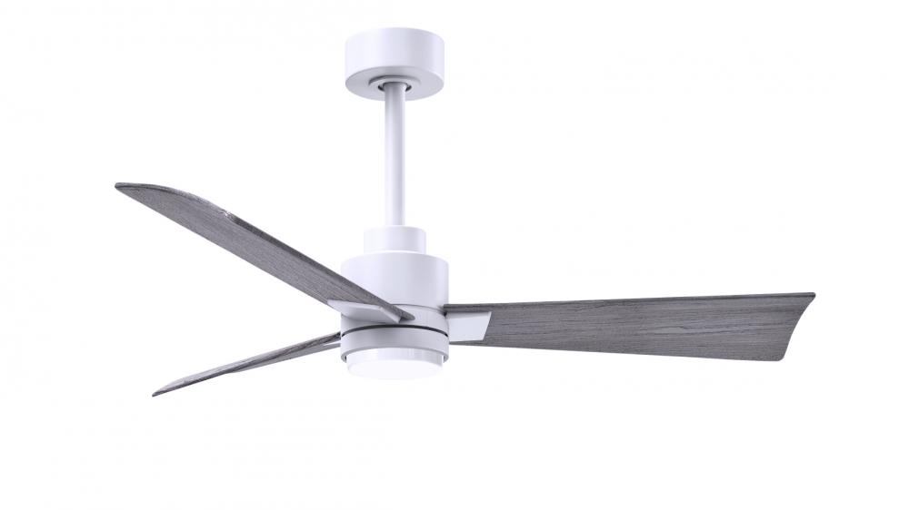 Alessandra 3-blade transitional ceiling fan in matte white finish with barnwood blades. Optimized