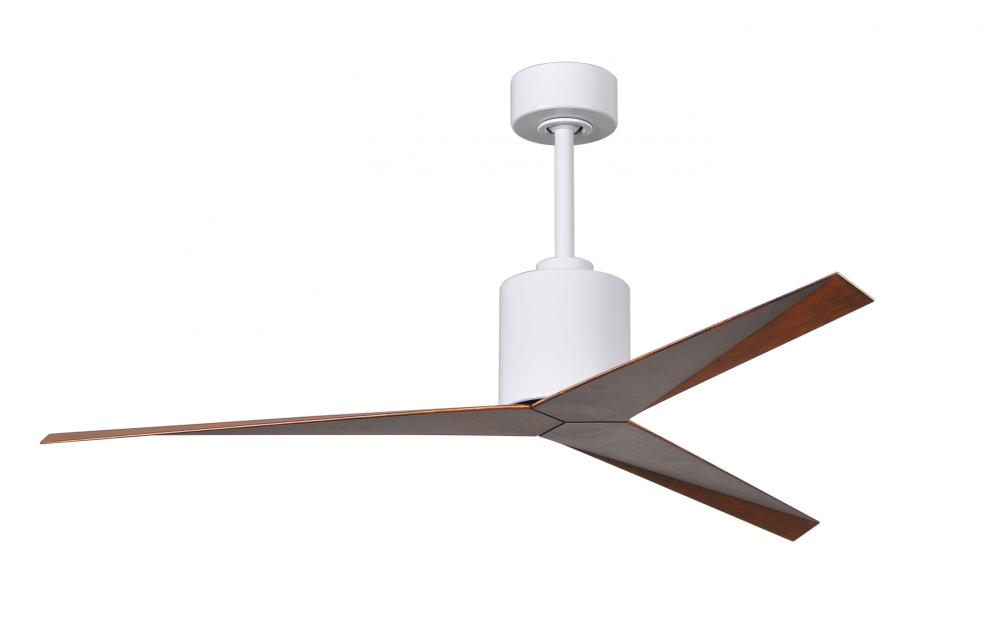 Eliza 3-blade paddle fan in Gloss White finish with walnut all-weather ABS blades. Optimized for w