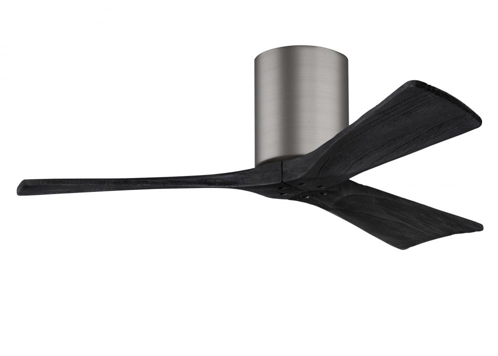 Irene-3H three-blade flush mount paddle fan in Brushed Pewter finish with 42” solid matte black