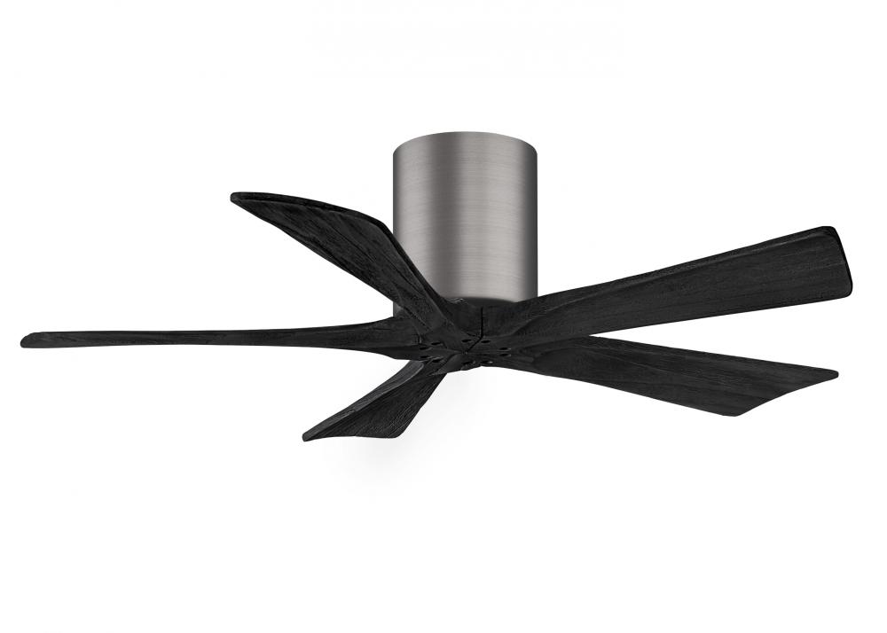 Irene-5H five-blade flush mount paddle fan in Brushed Pewter finish with 42” solid matte black w