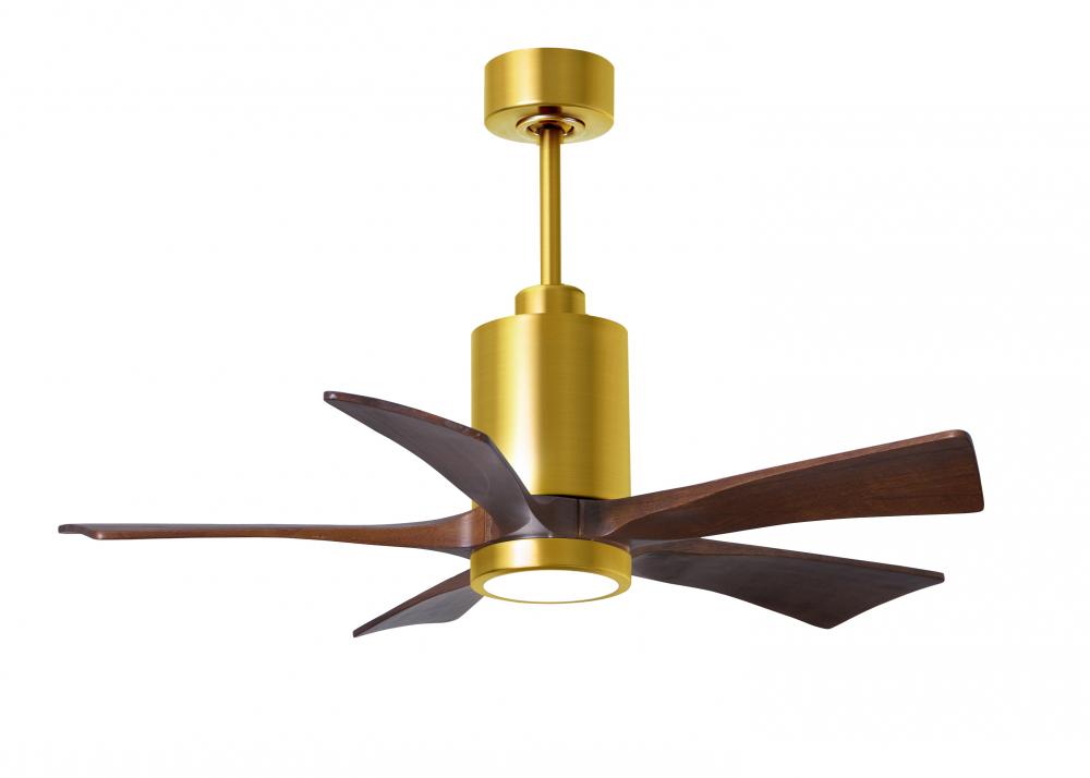 Patricia-5 five-blade ceiling fan in Brushed Brass finish with 42” solid walnut tone blades and