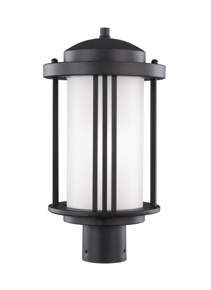 Crowell contemporary 1-light LED outdoor exterior post lantern in black finish with satin etched gla