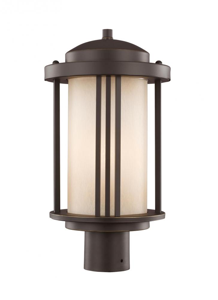 Crowell contemporary 1-light LED outdoor exterior post lantern in antique bronze finish with creme p