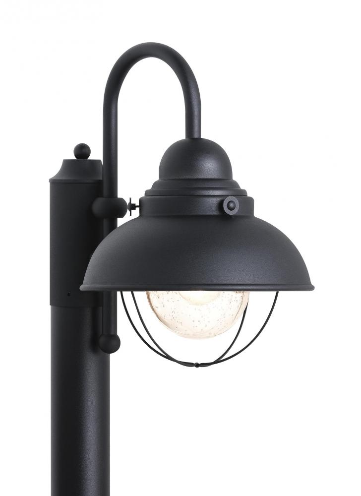 Sebring transitional 1-light LED outdoor exterior post lantern in black finish with clear seeded gla