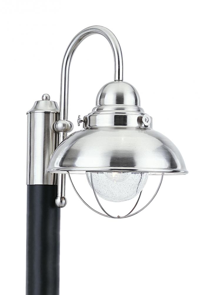 Sebring transitional 1-light LED outdoor exterior post lantern in brushed stainless silver finish wi