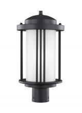 Generation Lighting 8247901EN3-12 - Crowell contemporary 1-light LED outdoor exterior post lantern in black finish with satin etched gla