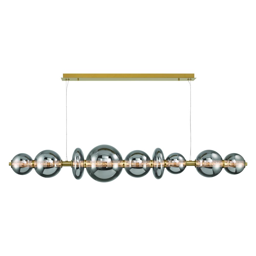Atomo 74" LED Chandelier In Gold With Smoked Glass