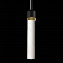 ZEEV Lighting P11708-E26-SBB-K-AGB-G9 - 3" E26 Cylindrical Pendant Light, 12" Spanish Alabaster and Satin Brushed Black with Brass F