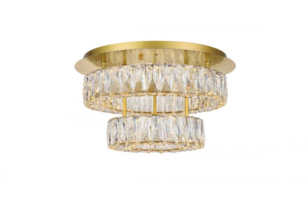 Monroe LED Light Gold Flush Mount Clear Royal Cut Crystal